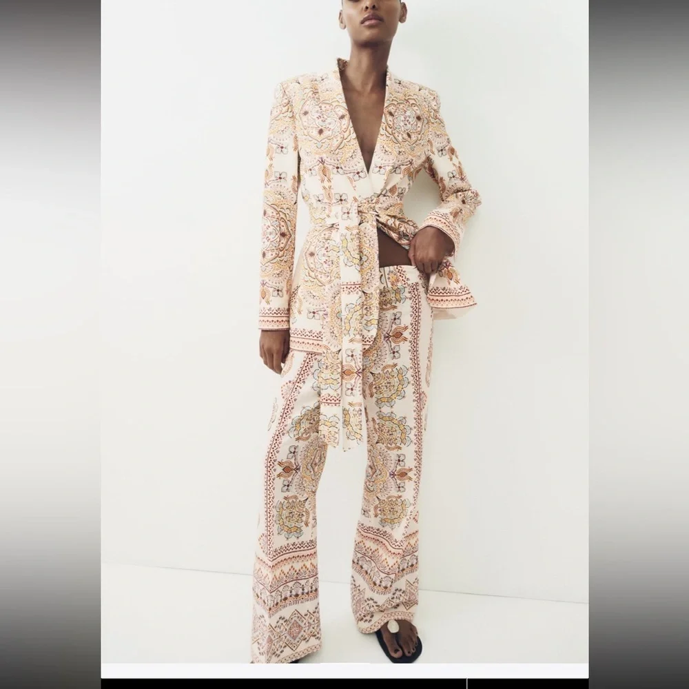 Zara printed linen blend pants